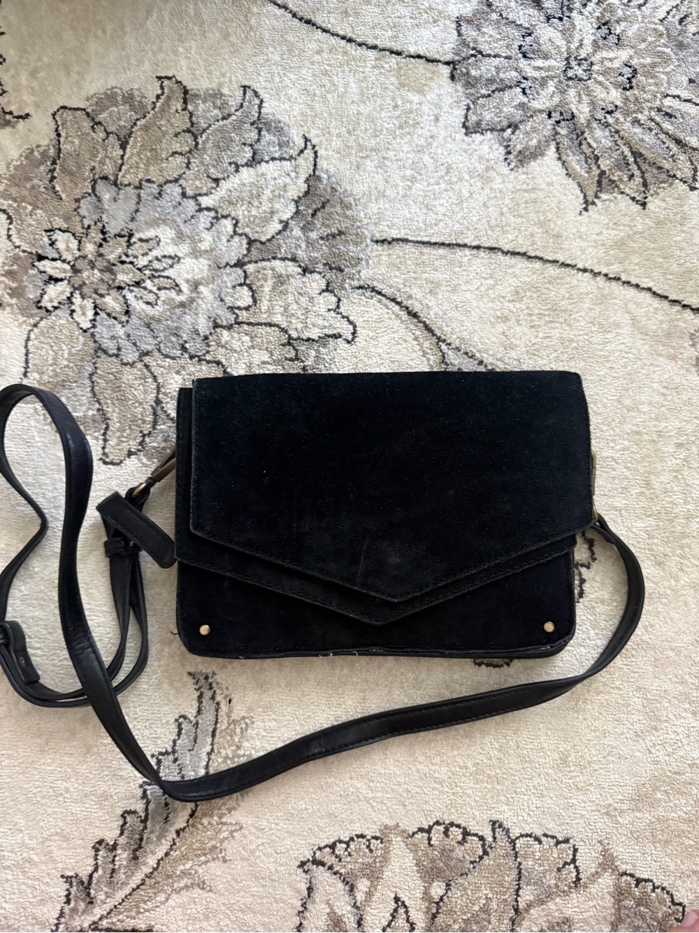 Black Suede Crossbody Envelope Bag - Unbranded